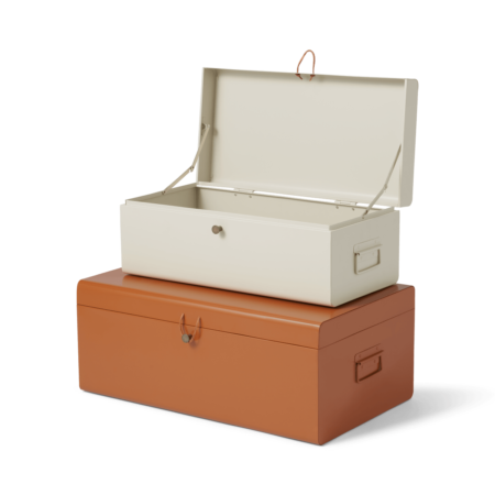 Daven Set of 2 Metal Storage Box Trunks, Burnt Orange & Off White