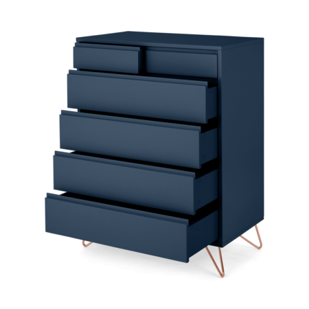 Elona Tall Multi Chest of Drawers, Blue & Copper Legs