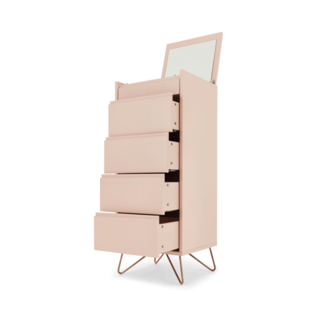 Elona Vanity Chest Of Drawers, Dusk Pink and Copper