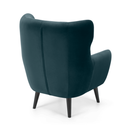 Kubrick Wing Back Chair, Steel Blue Velvet with Black Stain Leg