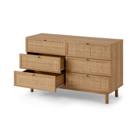 Pavia Wide Chest of Drawers, Natural Rattan & Oak Effect