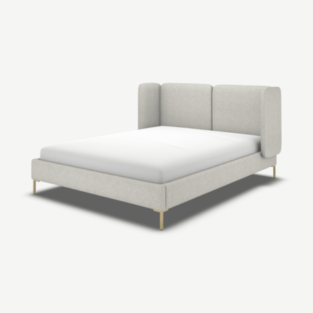 Ricola Double Bed, Ghost Grey Cotton with Brass Legs